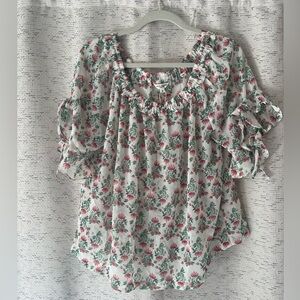 Max Studio Pink and Green Floral Blouse NWT